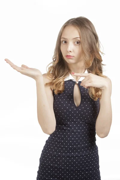 Girl shows on an open palm — Stock Photo, Image