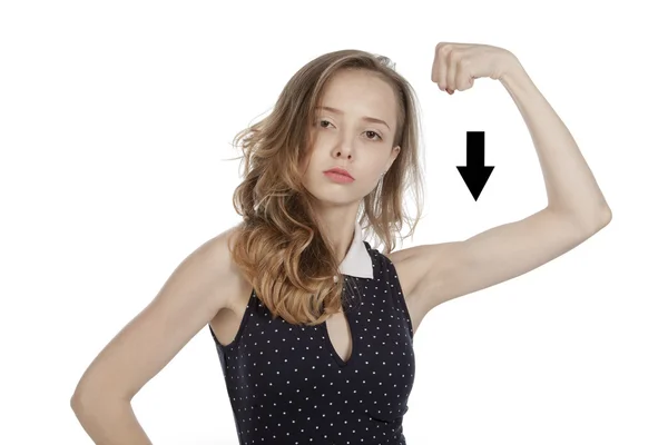 Chica con la flecha en el brazo imaginario — Foto de Stock