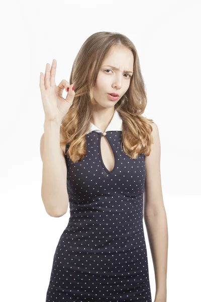 Girl showing OK sign, — Stock Photo, Image