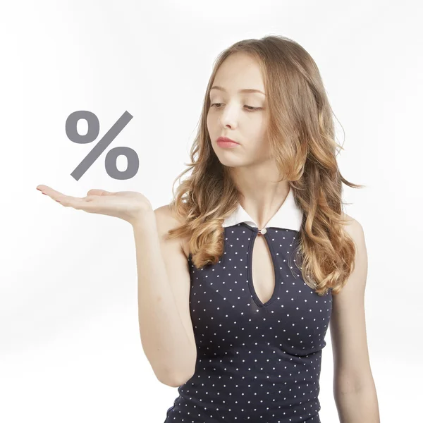 Girl with an imaginary sign — Stock Photo, Image