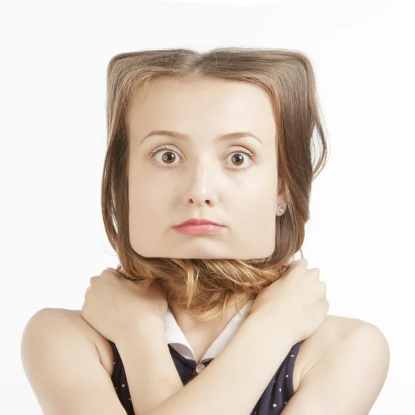 Girl with a square head — Stock Photo, Image