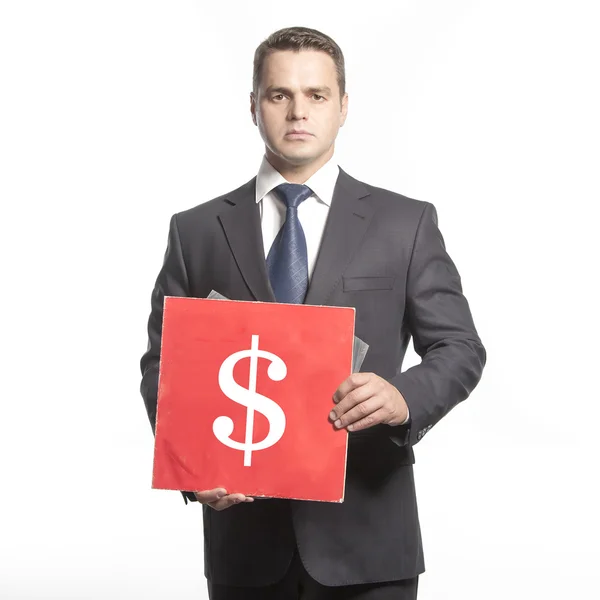 Man in holding red plate — Stock Photo, Image