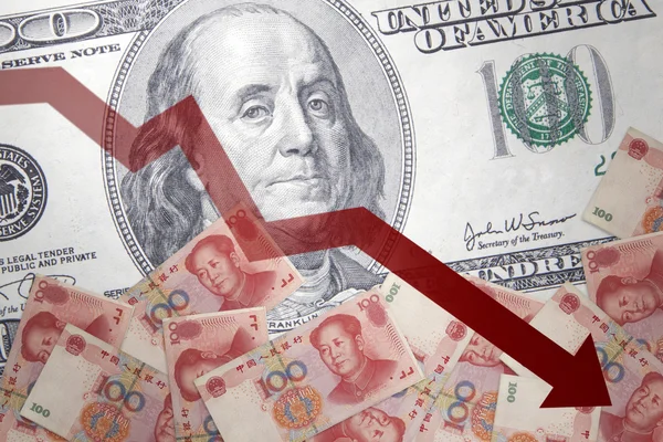 Chinese yuan against of the US dollar — Stock Photo, Image