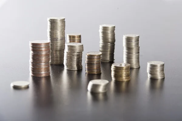 Coins in the pile close up — Stock Photo, Image