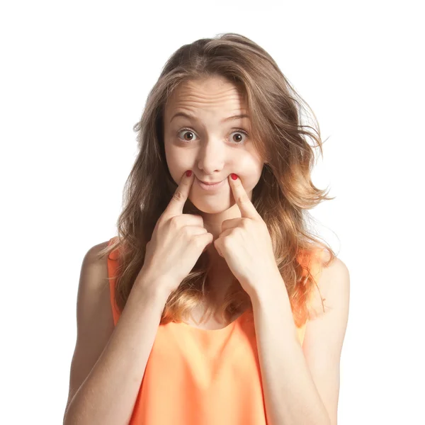 Young happy woman hamming — Stock Photo, Image