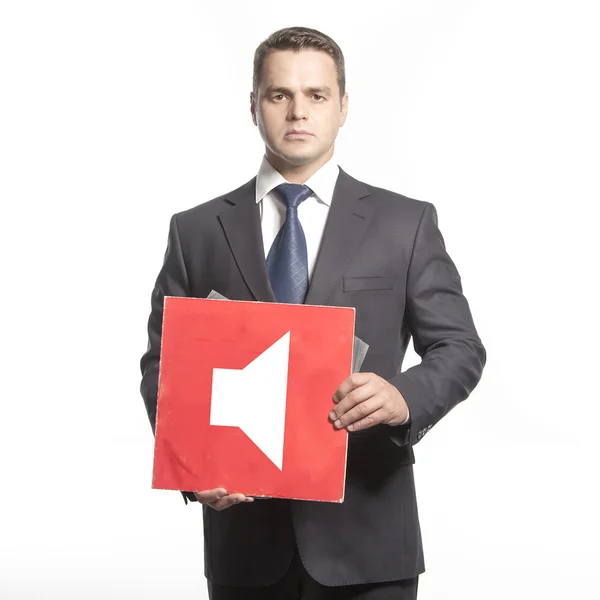 Man in holding red plate — Stock Photo, Image