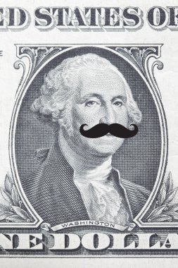 Face on dollar bill with mustache