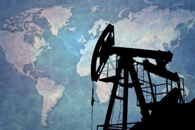 Oil pump with blue world map clipart