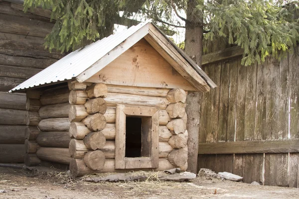 Собачий домик из целых бревен — стоковое фото