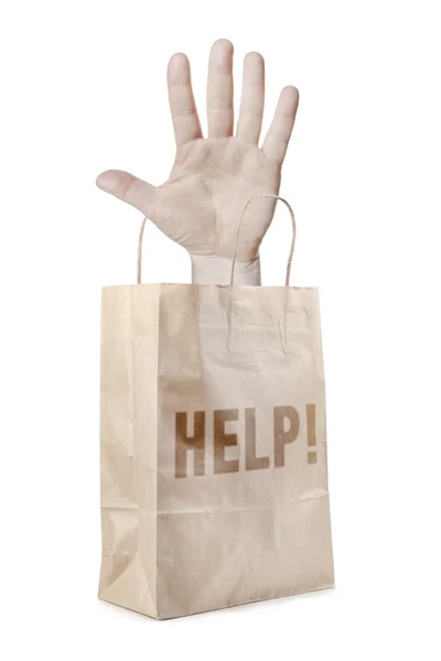用人类的手的纸，购物袋。 — 图库照片