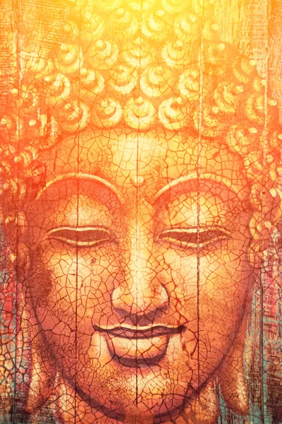 Golden painted buddha  face — Stock Photo, Image