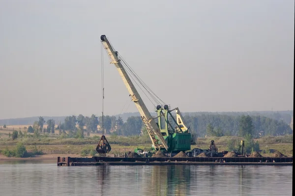 Big sand digger on river — Stock Photo, Image