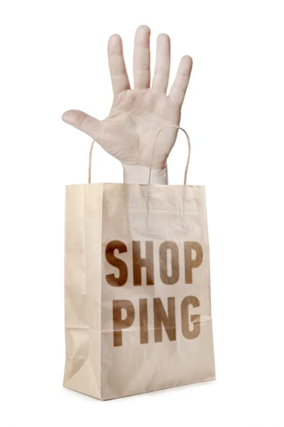 Paper, shopping bag with human hand — Stockfoto