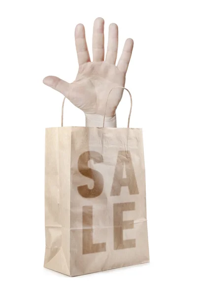 Paper, shopping bag with human hand — Stockfoto