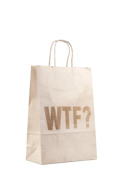 Paper bag with inscription wtf — Stockfoto