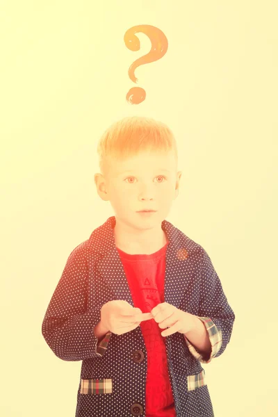 Kis fiú portré jel kérdés — Stock Fotó