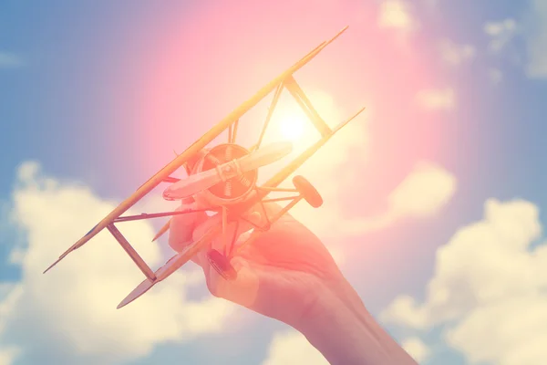 Yellow, retro airplane model — Stock Photo, Image