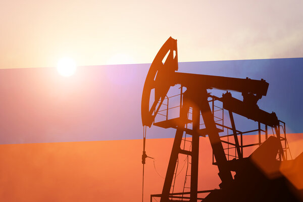 Oil pump with flag of Russia