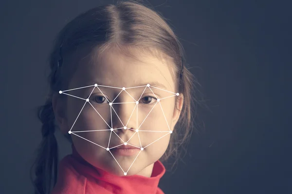 Little girl with biometric verification signs — Stock Photo, Image