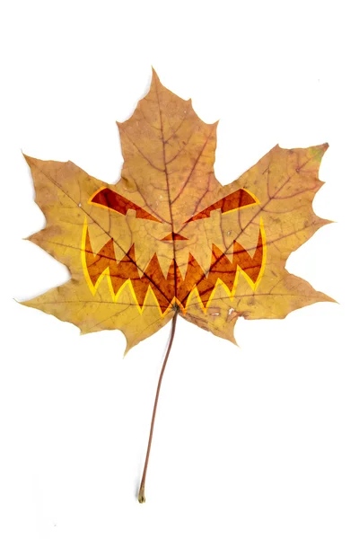 Dry leaf with halloween face — Stock Photo, Image