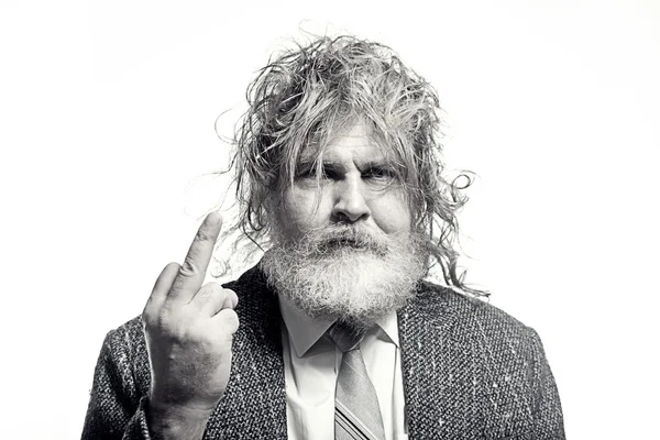 Bearded man showing fuck gesture — Stockfoto