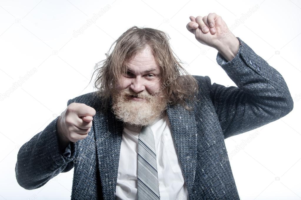 Bearded man making funny gestures