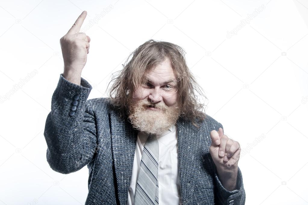 Bearded man showing fuck gestures