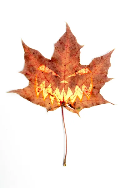 Dry leaf with halloween face — Stock Photo, Image