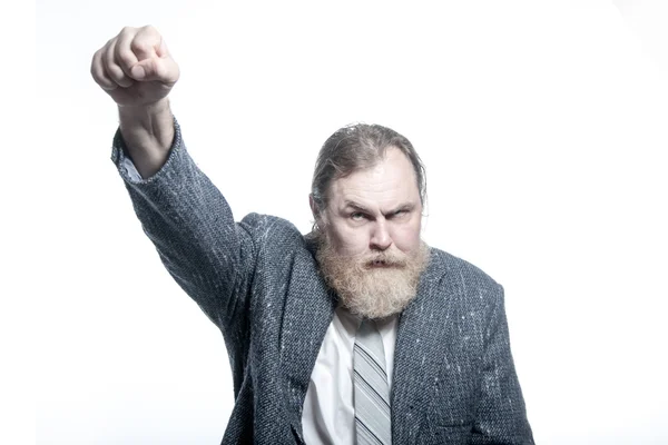 De oude man protesteerder met verhoogde vuist — Stockfoto