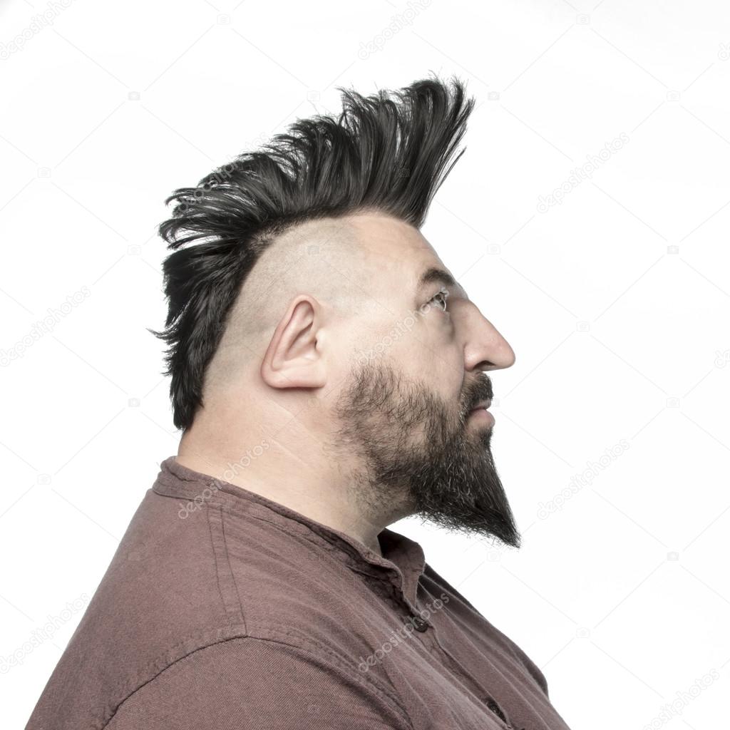 Distorted portrait of  man with mohawk hairstyle