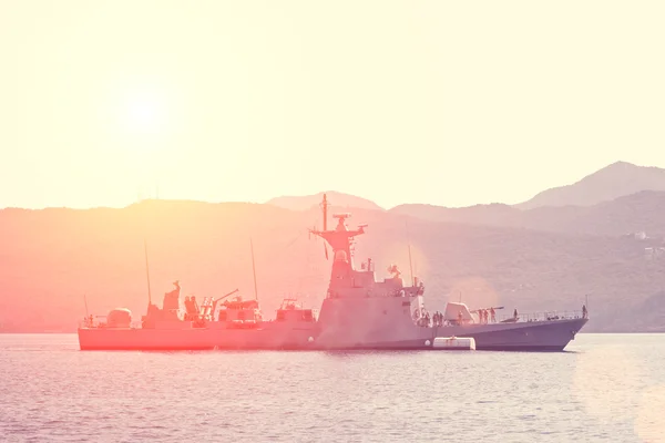 Warship standing in water — Stock Photo, Image