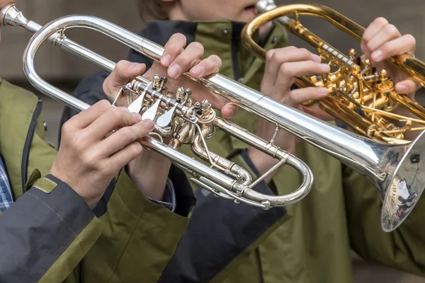 Due Tubi Nelle Mani Dei Musicisti — Foto Stock