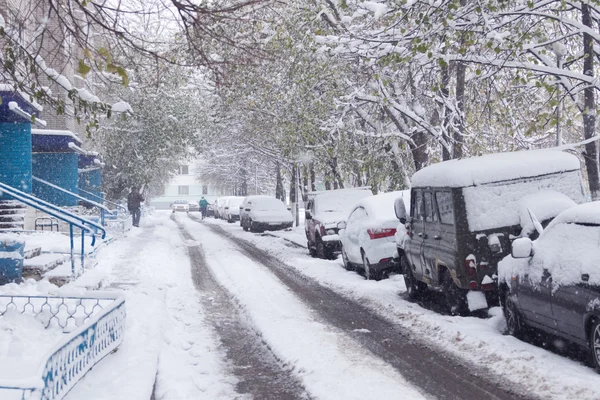 Snow disaster on street — Stock Photo, Image