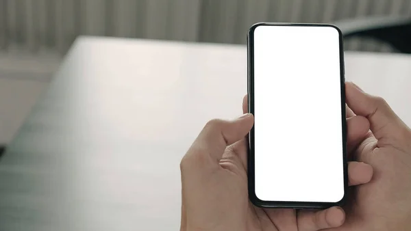 Imagem Mockup Mão Segurando Telefone Celular Com Tela Branca Branco — Fotografia de Stock