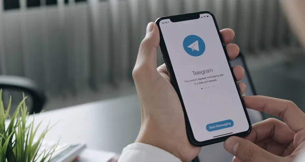 Chiang Mai Thailand Apr 2021 Значок Приложения Telegram Экране Apple — стоковое фото