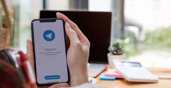 Chiang Mai Thailand May 2021 Ікона Додатків Telegram Екрані Apple — стокове фото