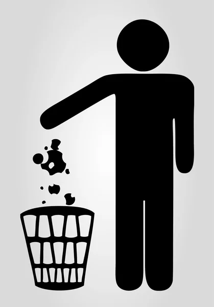 Silhouette of a man who throws trash in the trash. — Stock Vector