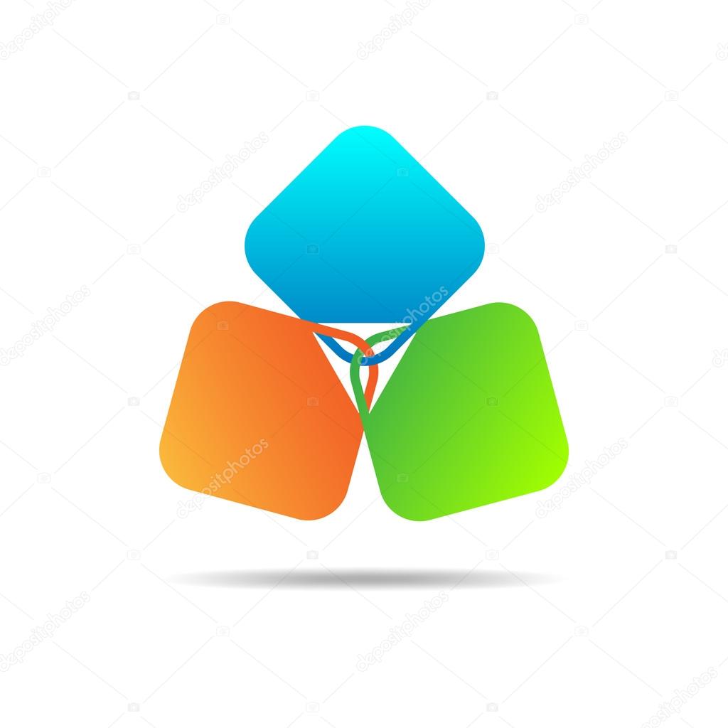 Abstract colorful squares - vector icon. Three simple square connected to each other - vector graphic.