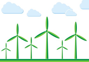 Rüzgar türbinleri alanında - vektör çizim.