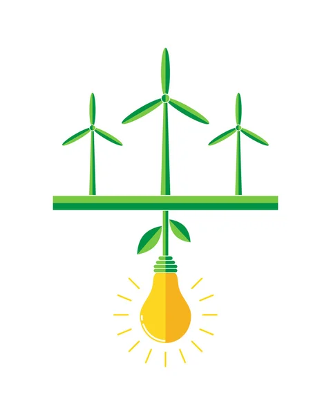 Windturbines en gloeilamp icon - vectorillustratie. — Stockvector