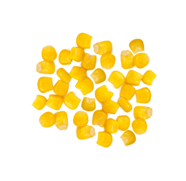 Several grains of canned corn isolated