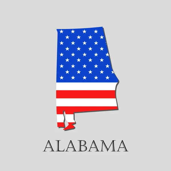Kartenstaat Alabama in amerikanischer Flagge - Vektorillustration. — Stockvektor