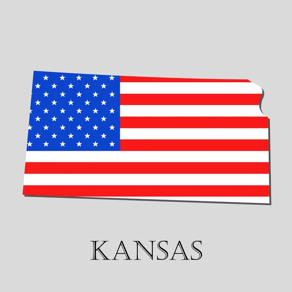 Mapa státu Kansas v americké vlajky - vektorové ilustrace. — Stockový vektor