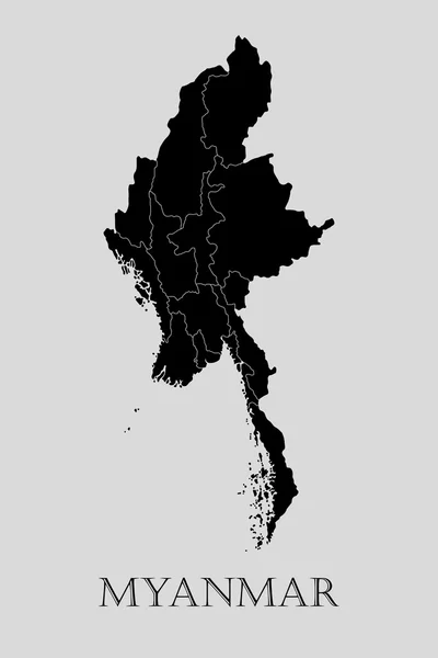 黑色缅甸地图-矢量图 — 图库矢量图片