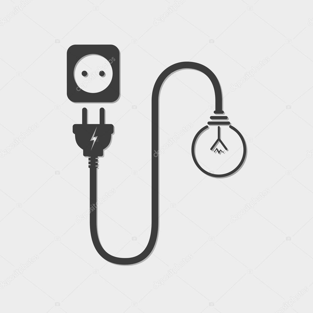 Light bulb, wire plug and socket - vector illustration.