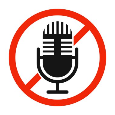 Kırmızı yasak işareti olan mikrofon. Mikrofon işareti yok. Mikrofon yasaklandı işareti izole edildi. Vektör illüstrasyonu.