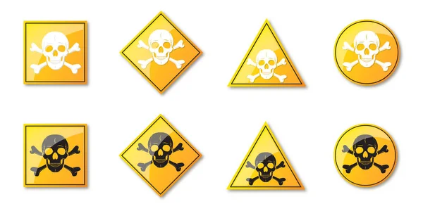 Set Danger Signs Vector Illustration Warning Symbols Human Skull Yellow — Stock Vector