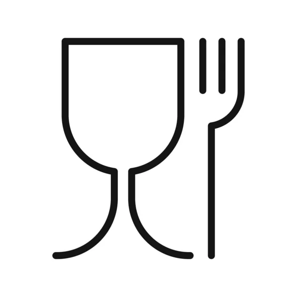 Kunststoff Lebensmittelqualität Vektorzeichen Isoliert Lebensmittelechtes Material Weinglas Und Gabelsymbol — Stockvektor