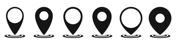 Набор Значков Местоположения Плоском Стиле Черный Значок Навигации Иконка Указателя — стоковый вектор