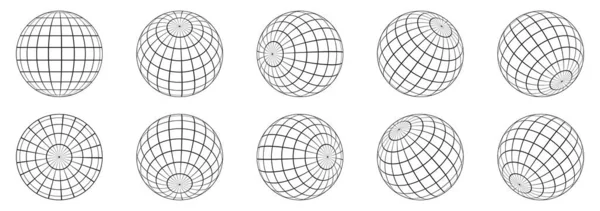 Esferas Globo Tierra Globo Iconos Diferentes Ángulos Ilustración Vectorial Rejilla — Archivo Imágenes Vectoriales